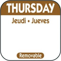 Round Thursday Day Dot Label 25mm (Large Brown)